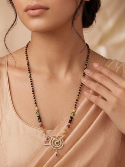 Traditional Gold-Toned Black Bead Mangalsutra Necklace for Women
