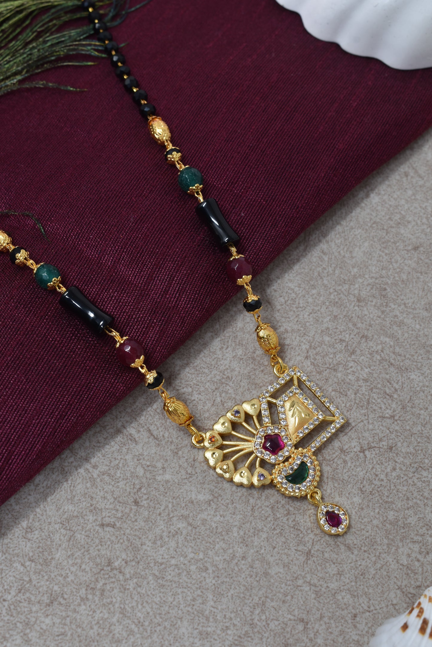 Traditional Gold-Toned Black Bead Mangalsutra Necklace for Women