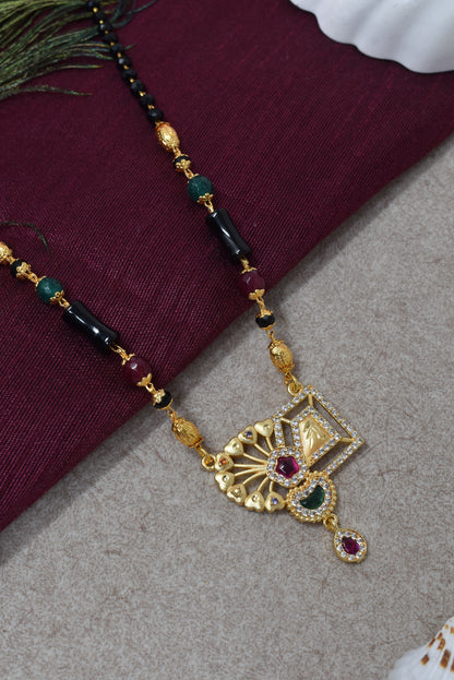 Traditional Gold-Toned Black Bead Mangalsutra Necklace for Women