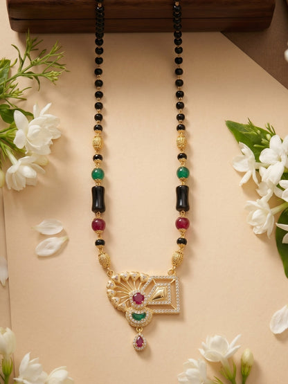 Traditional Gold-Toned Black Bead Mangalsutra Necklace for Women