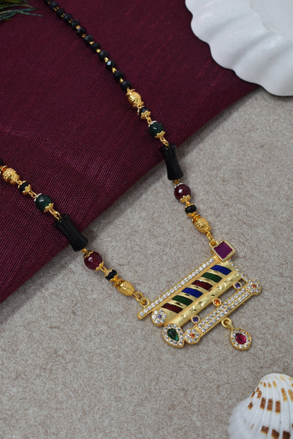 Traditional Gold-Toned Black Bead Mangalsutra Necklace for Women