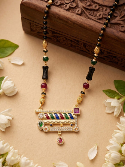 Traditional Gold-Toned Black Bead Mangalsutra Necklace for Women