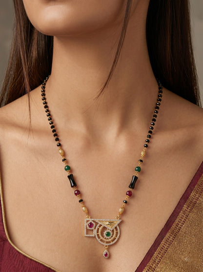 Traditional Gold-Toned Black Bead Mangalsutra Necklace for Women