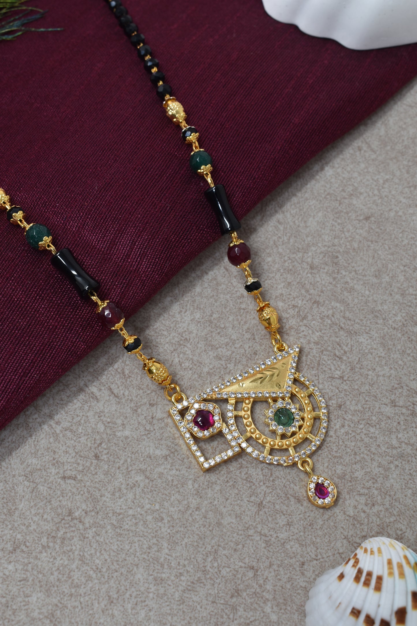 Traditional Gold-Toned Black Bead Mangalsutra Necklace for Women