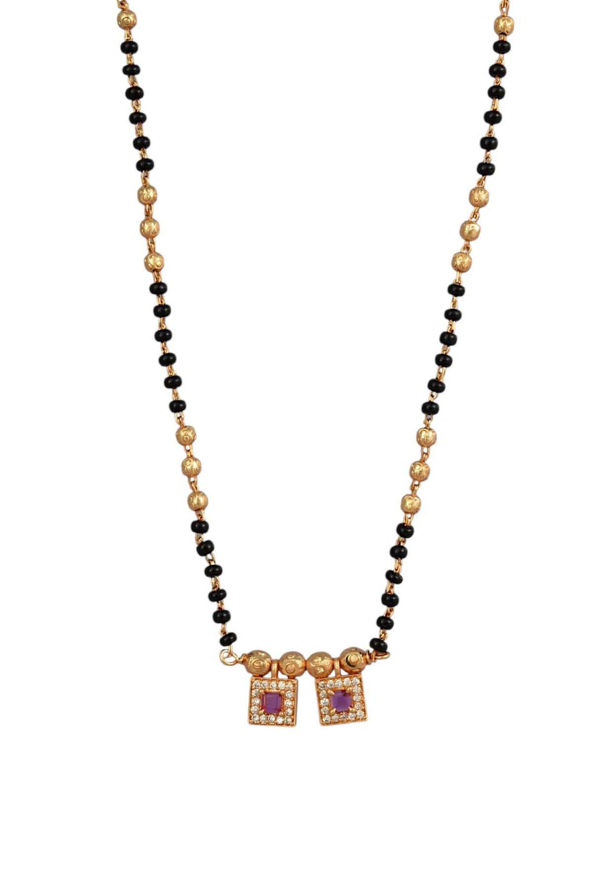 Stylish Black Beaded Gold Plated AD Mangalsutra for Women