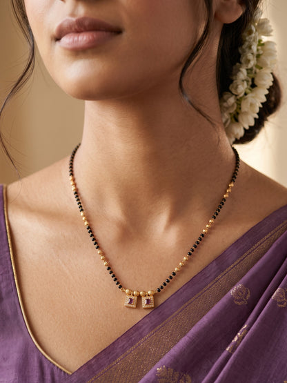 Stylish Black Beaded Gold Plated AD Mangalsutra for Women