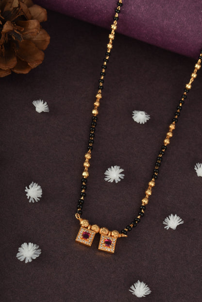 Stylish Black Beaded Gold Plated AD Mangalsutra for Women