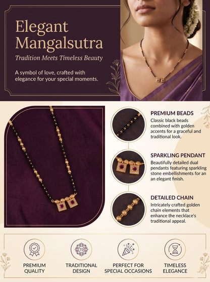 Stylish Black Beaded Gold Plated AD Mangalsutra for Women