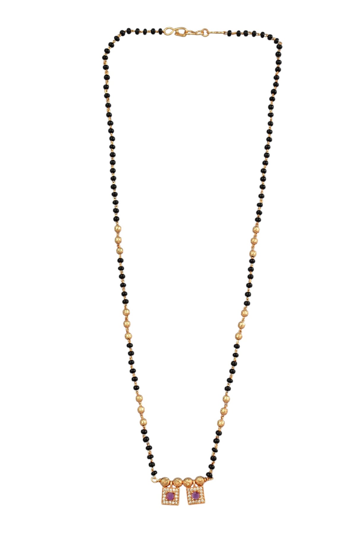Stylish Black Beaded Gold Plated AD Mangalsutra for Women