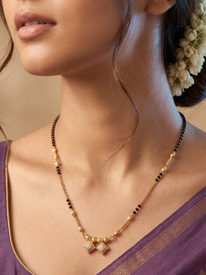 Stylish Black Beaded Gold Plated AD Mangalsutra for Women