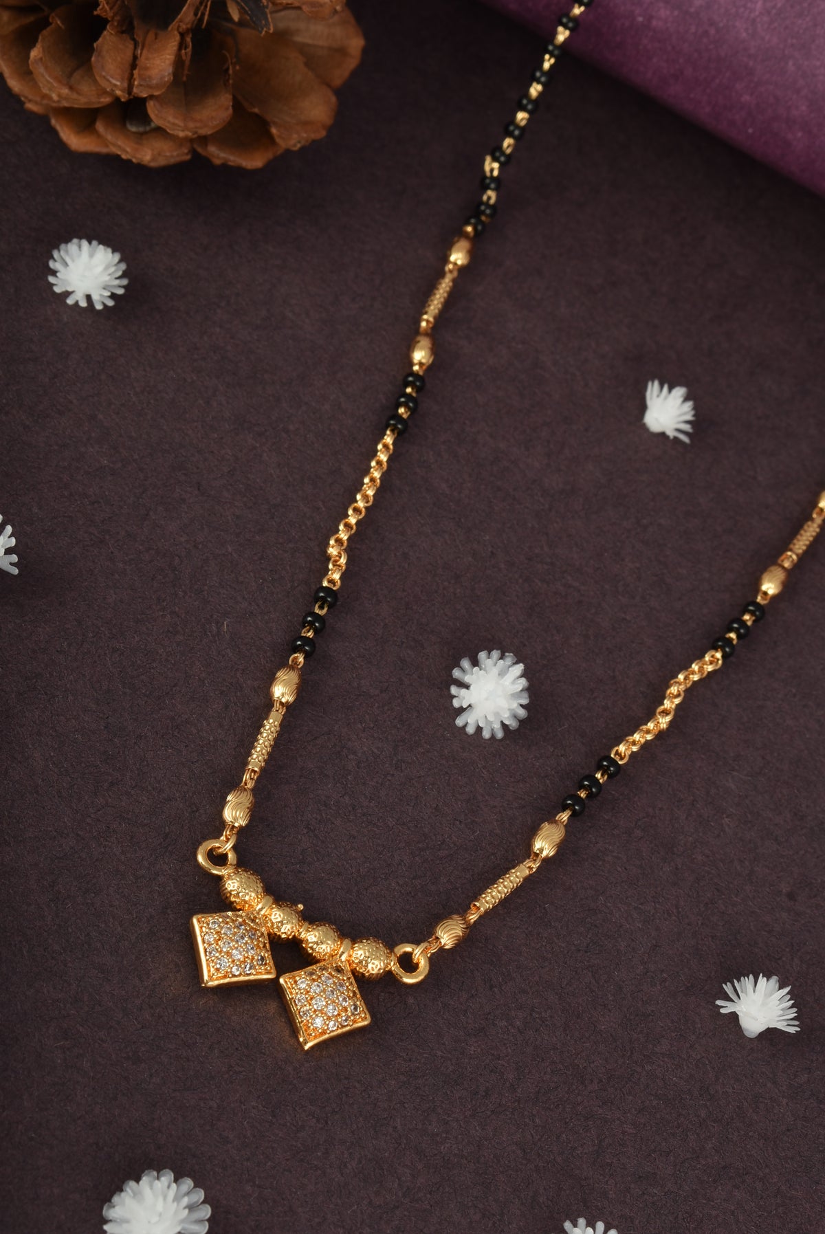 Stylish Black Beaded Gold Plated AD Mangalsutra for Women
