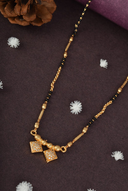 Stylish Black Beaded Gold Plated AD Mangalsutra for Women