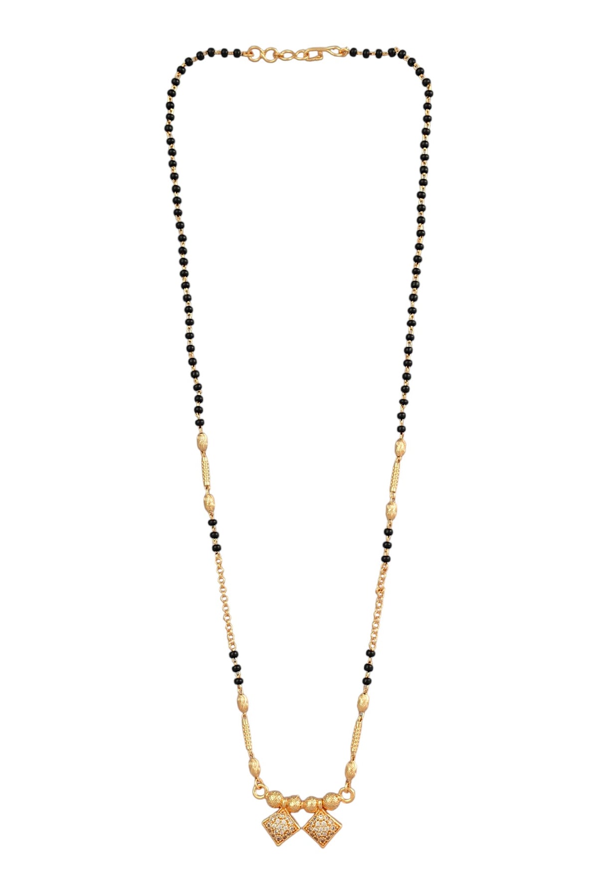 Stylish Black Beaded Gold Plated AD Mangalsutra for Women