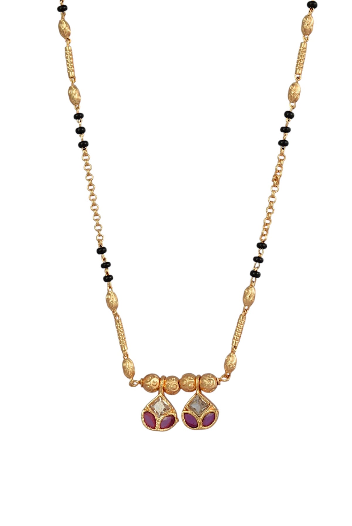 Stylish Black Beaded Gold Plated AD Mangalsutra for Women