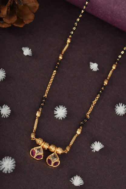 Stylish Black Beaded Gold Plated AD Mangalsutra for Women