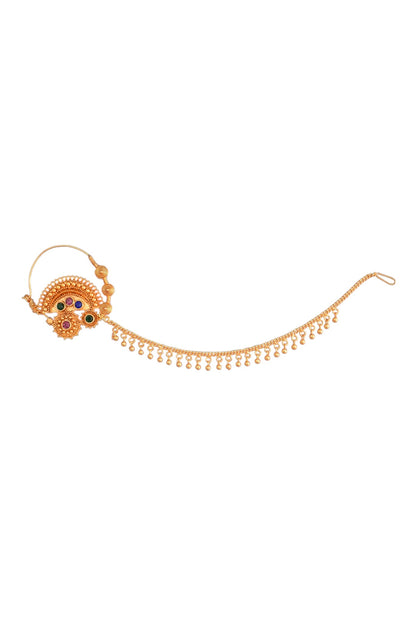 Multicolor Rajputi Nath Nose Ring With Chain for Women