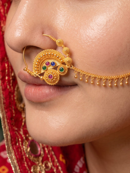 Multicolor Rajputi Nath Nose Ring With Chain for Women