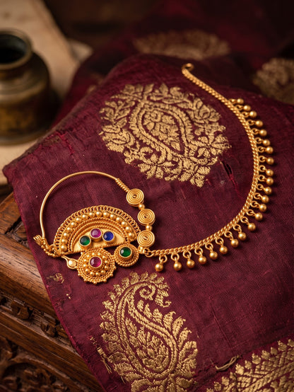 Multicolor Rajputi Nath Nose Ring With Chain for Women