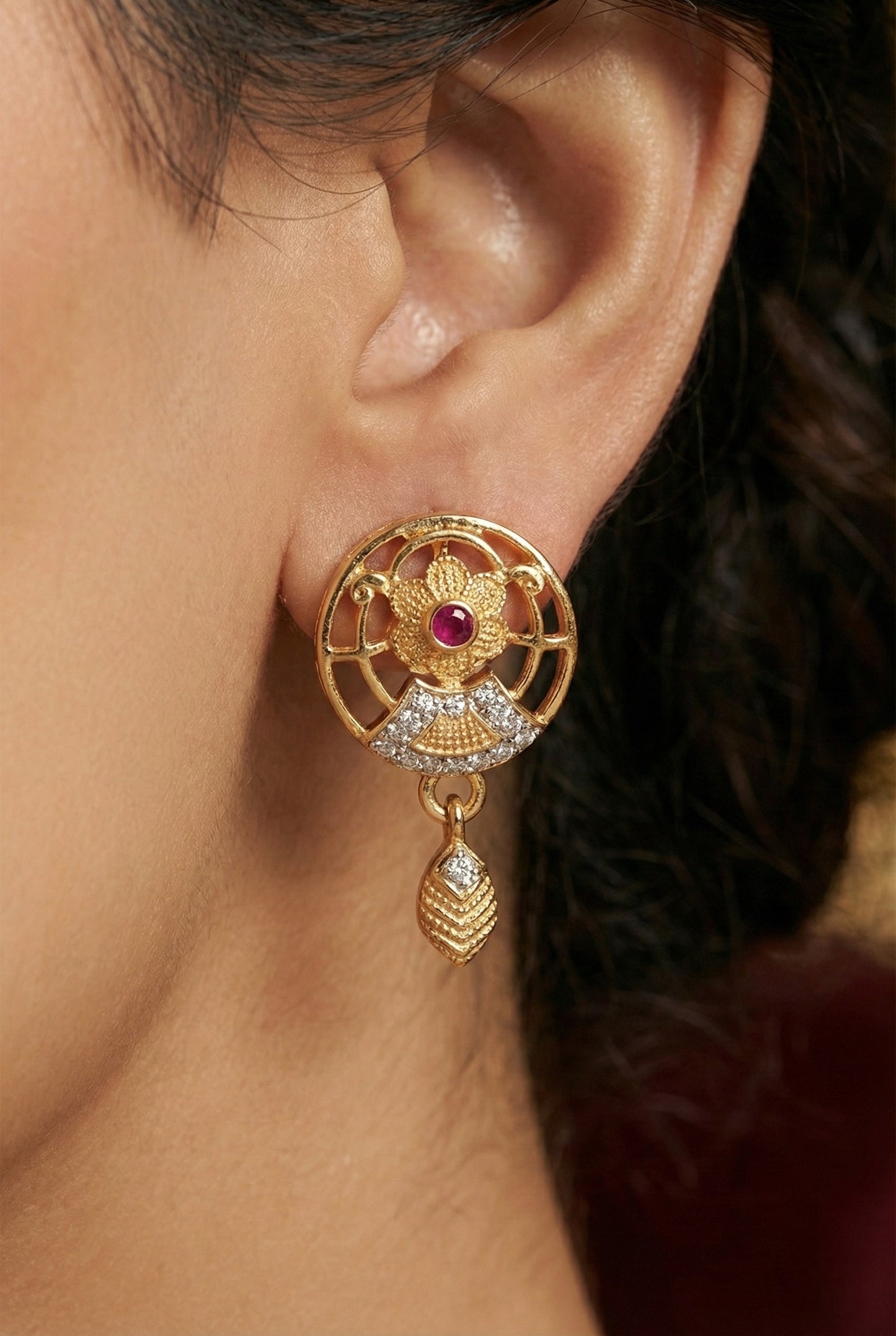 Meira Jewellery Gold-Plated Necklace Set with Matching Stud Earrings, Floral Filigree Pendant Design, CZ Stone Accents, Adjustable Dori, Traditional Indian Party Jewellery for Weddings & Festivals-01