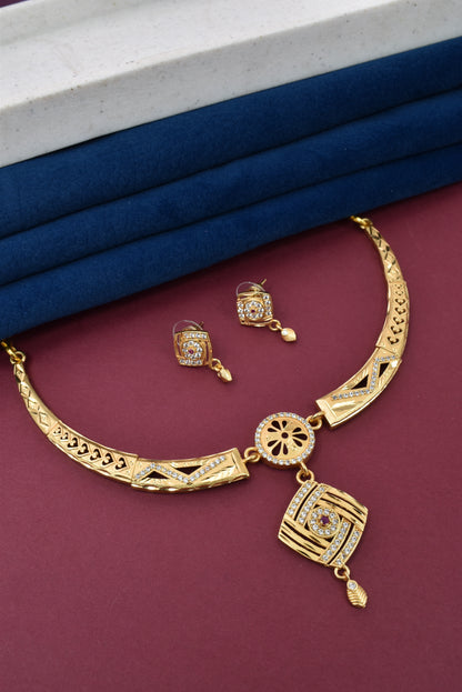 Meira Jewellery Gold-Plated Necklace Set with Matching Stud Earrings, Floral Filigree Pendant Design, CZ Stone Accents, Adjustable Dori, Traditional Indian Party Jewellery for Weddings & Festivals-02
