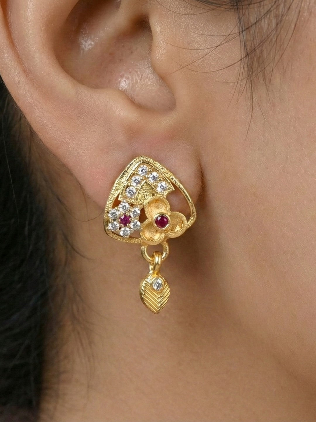 Meira Jewellery Gold-Plated Necklace Set with Matching Stud Earrings, Floral Filigree Pendant Design, CZ Stone Accents, Adjustable Dori, Traditional Indian Party Jewellery for Weddings & Festivals-04