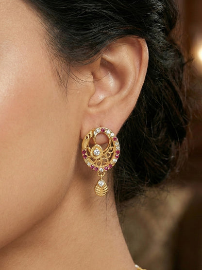 Meira Jewellery Gold-Plated Necklace Set with Matching Stud Earrings, Floral Filigree Pendant Design, CZ Stone Accents, Adjustable Dori, Traditional Indian Party Jewellery for Weddings & Festivals-05