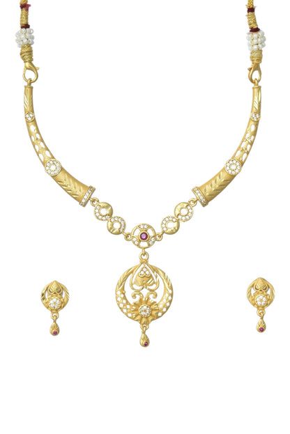 Gold Plated AD Studded Necklace Set with Matching Earrings for Women