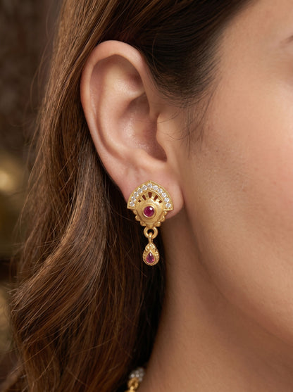 Gold Plated AD Studded Necklace Set with Matching Earrings for Women