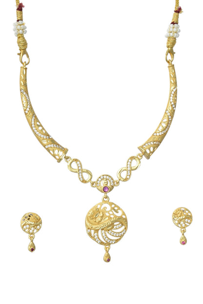Gold Plated AD Studded Necklace Set with Matching Earrings for Women