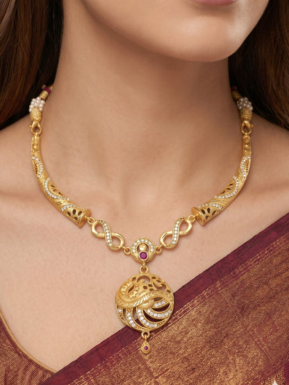 Gold Plated AD Studded Necklace Set with Matching Earrings for Women