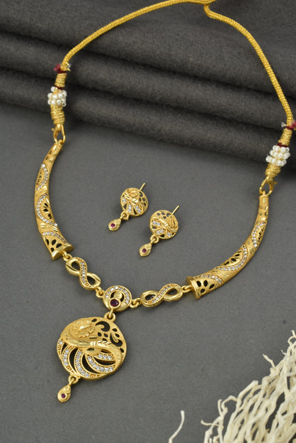 Gold Plated AD Studded Necklace Set with Matching Earrings for Women