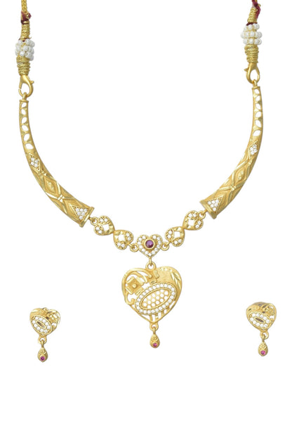 Gold Plated AD Studded Necklace Set with Matching Earrings for Women