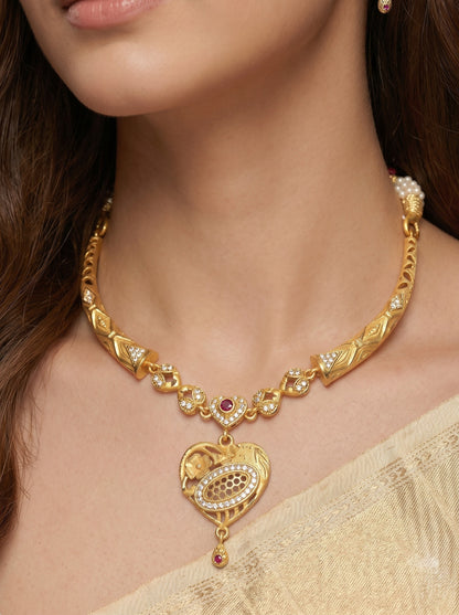 Gold Plated AD Studded Necklace Set with Matching Earrings for Women