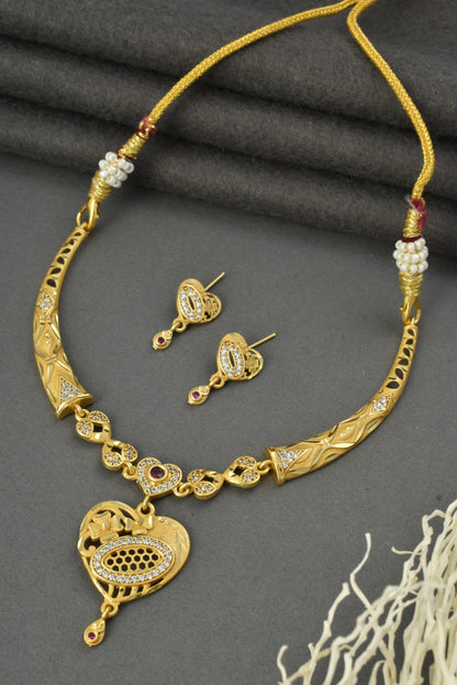 Gold Plated AD Studded Necklace Set with Matching Earrings for Women