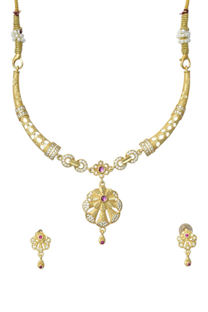 Gold Plated AD Studded Necklace Set with Matching Earrings for Women