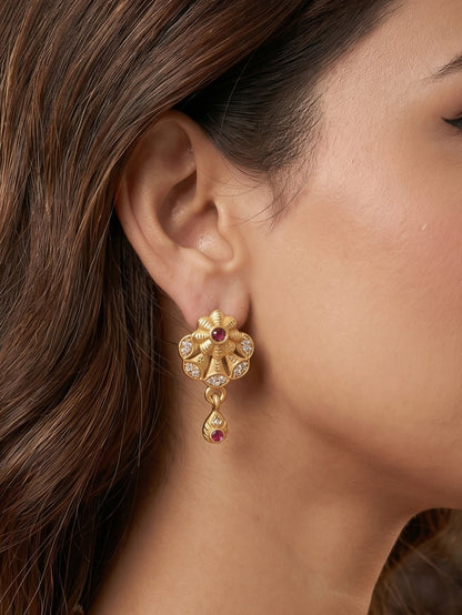 Gold Plated AD Studded Necklace Set with Matching Earrings for Women