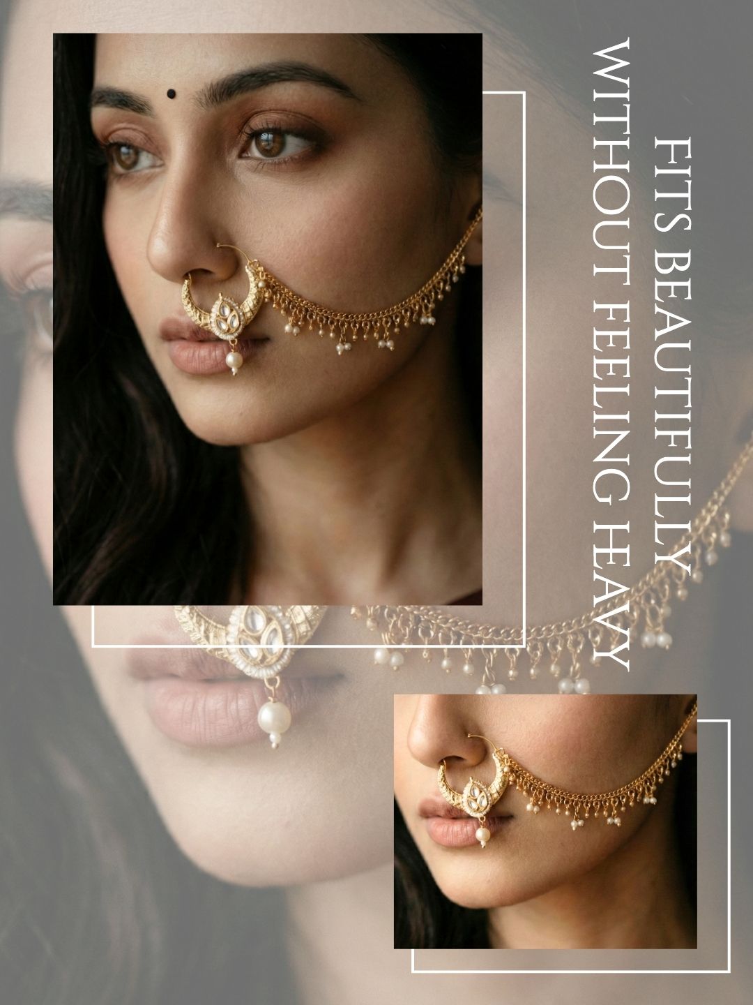 Meira Jewellery Traditional Bridal Nath with Chain for Women, Nose Ring with White Stone, Kundan & Bead Drop, Ethnic Maharashtrian Style Nose Accessory for Wedding, Festive, Party & Cultural Jewellery