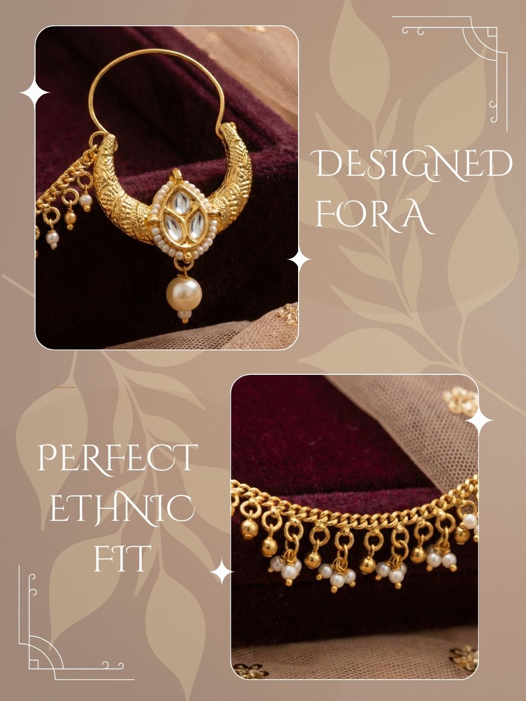 Meira Jewellery Traditional Bridal Nath with Chain for Women, Nose Ring with White Stone, Kundan & Bead Drop, Ethnic Maharashtrian Style Nose Accessory for Wedding, Festive, Party & Cultural Jewellery