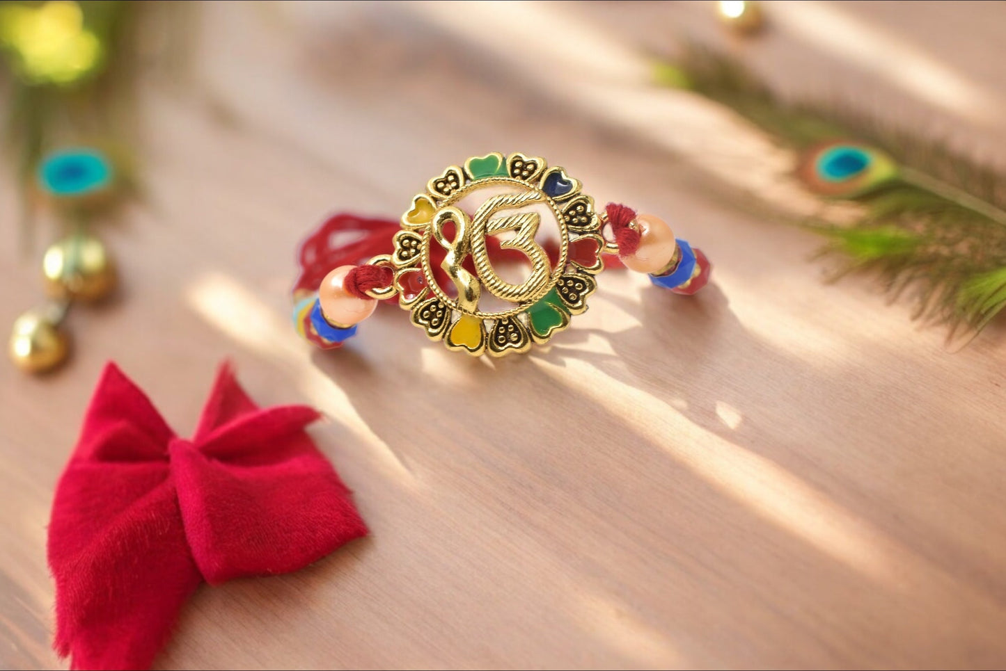 Spiritual ik onkar Rakhis  Divine Goldplated  Multicolored  Rakhis 1 Rakhi Made from Cotton Threds with Pack of Roli Chawal n Rakshabandhan Greetings Card |rakhi for brother|Bhaiya Rakhi | Kids rakhi |Rakhi for kids|Rakhi for Bhaiya