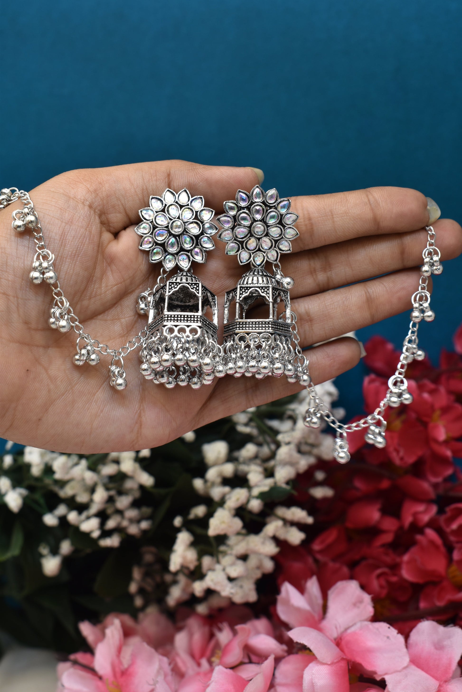 silver jewellery,bahubali earrings,earring with hairchan