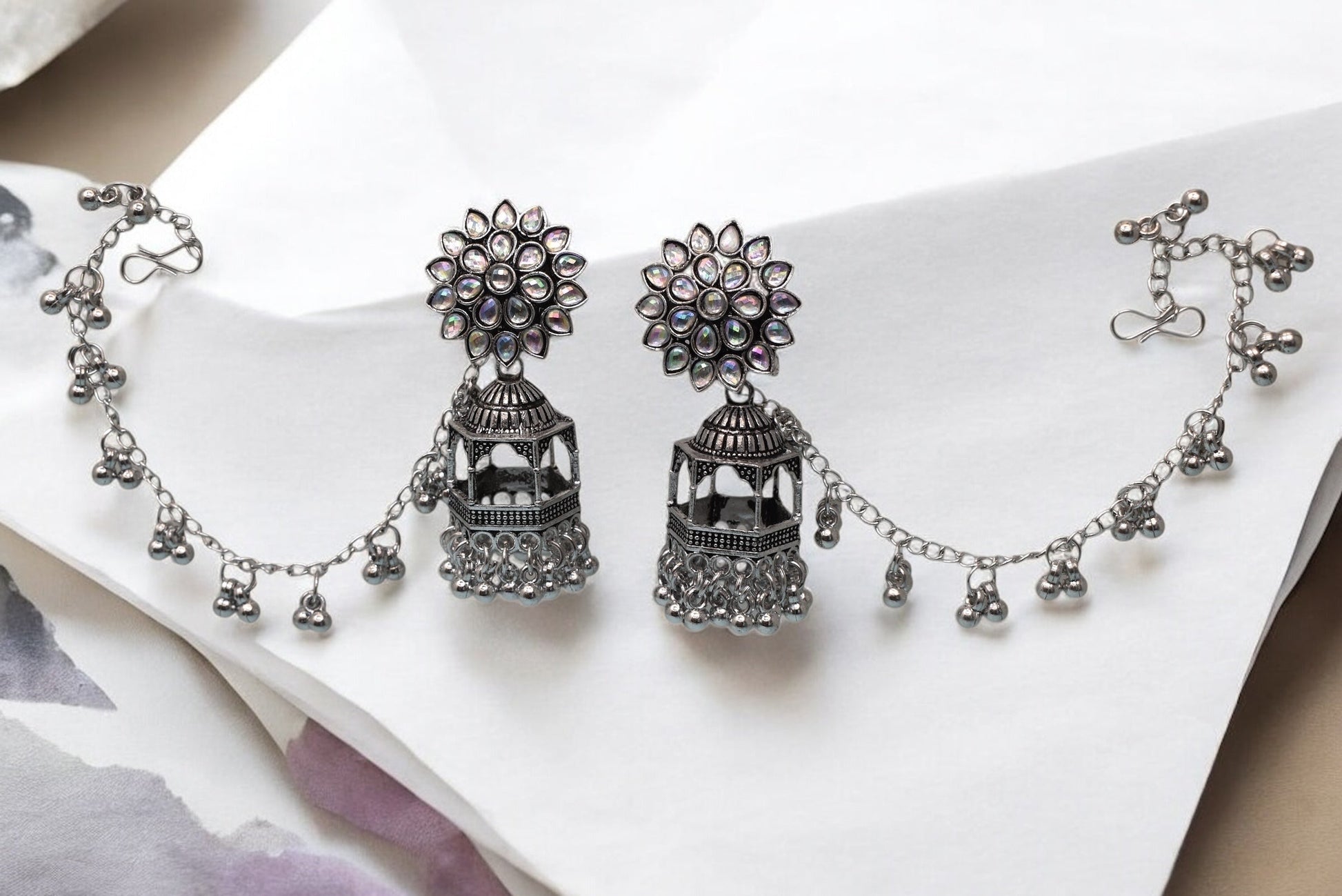 silver jewellery,earring with earchain,Earrings for girls