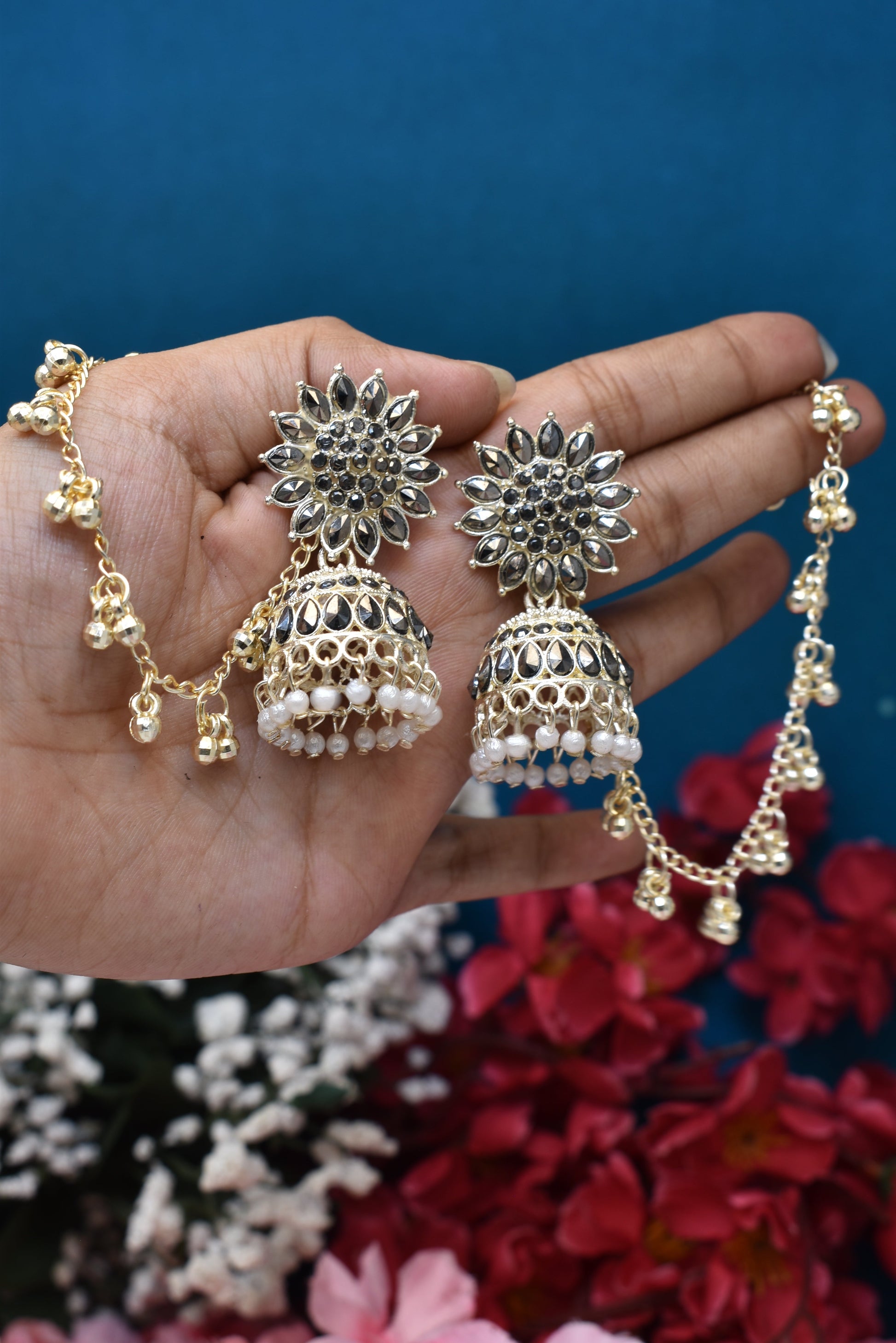 silver jewellery,bahubali earrings,earring with hairchan