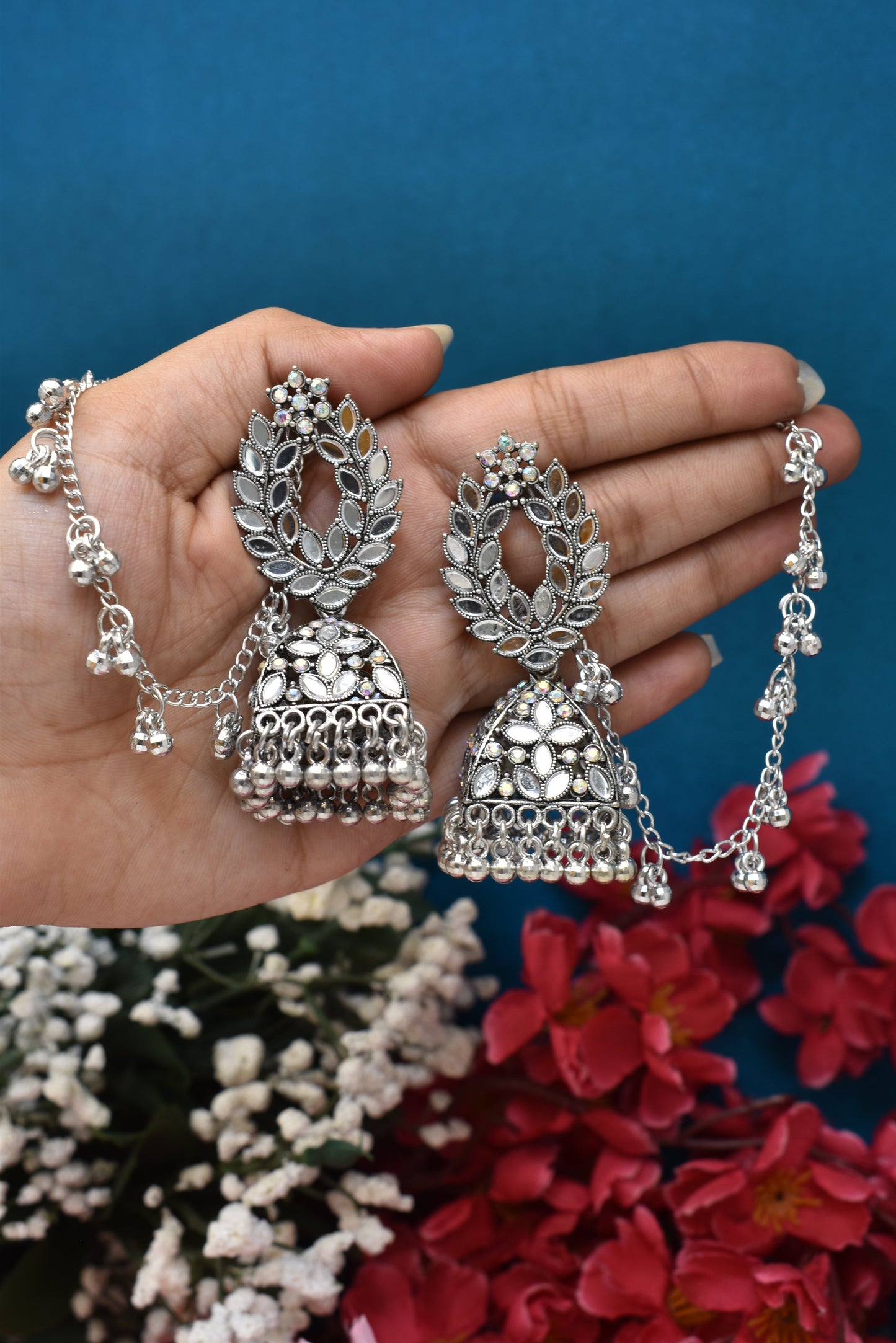silver jewellery,bahubali earrings,earring with hairchan