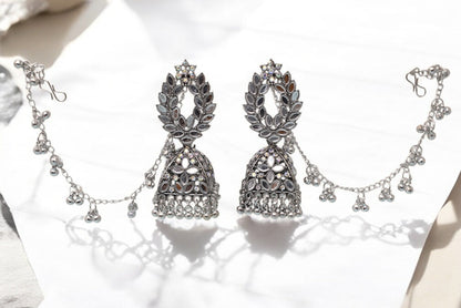 silver jewellery,earring with earchain,Earrings for girls