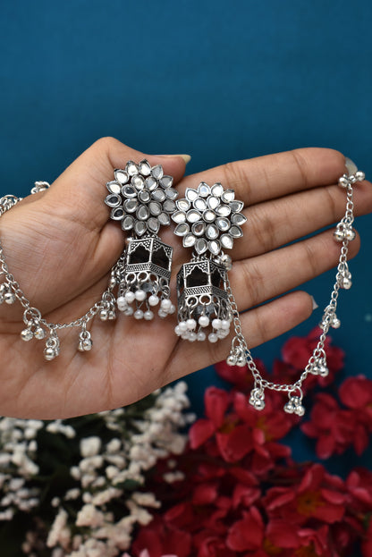 silver jewellery,bahubali earrings,earring with hairchan