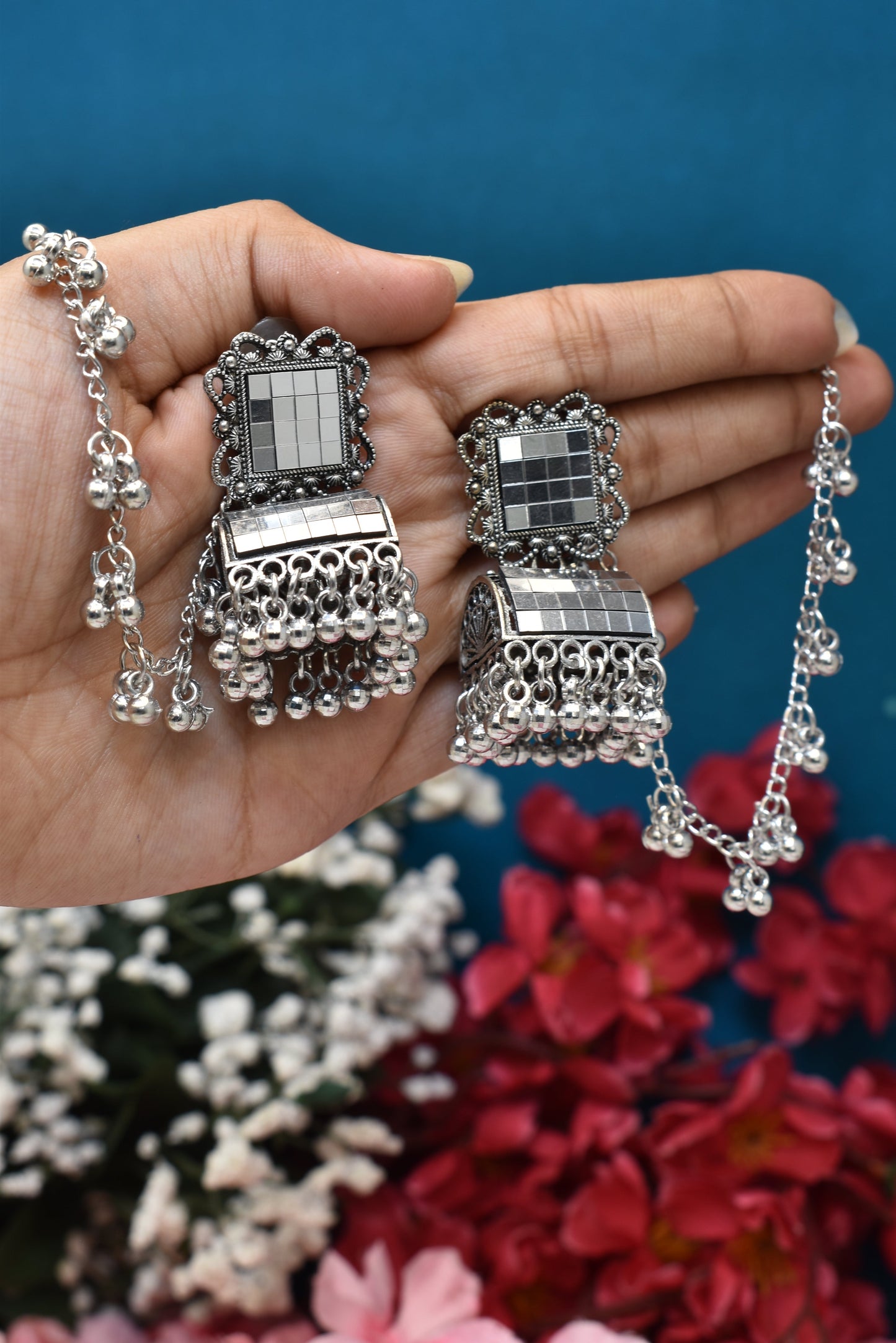 silver jewellery,bahubali earrings,earring with hairchan