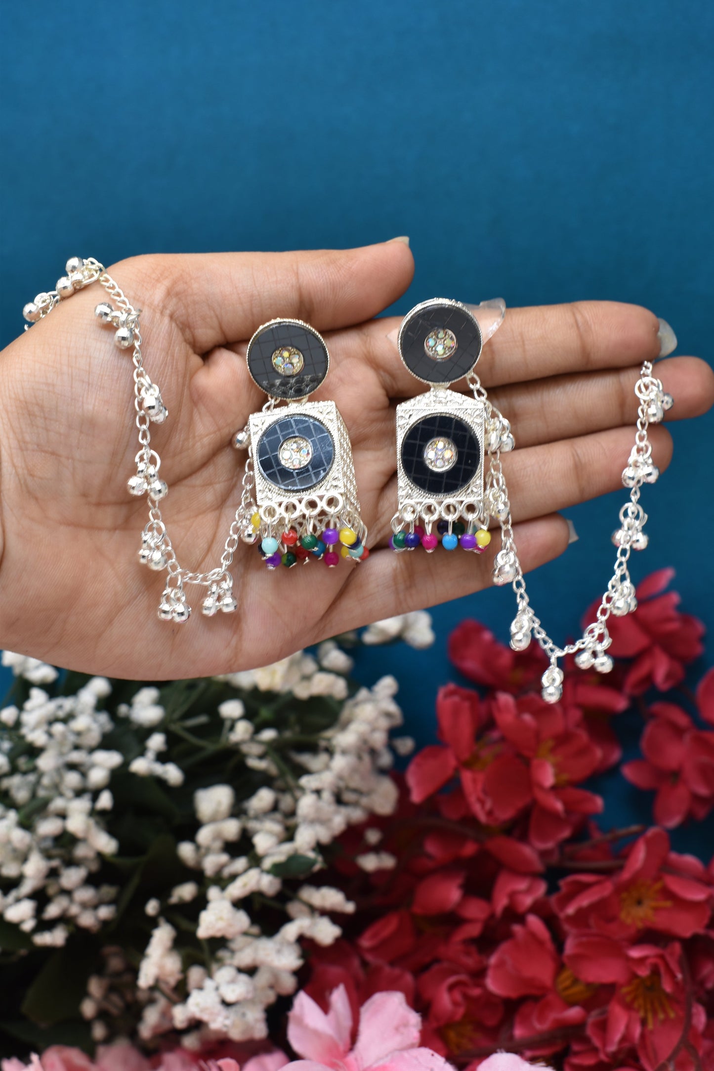 silver jewellery,bahubali earrings,earring with hairchan