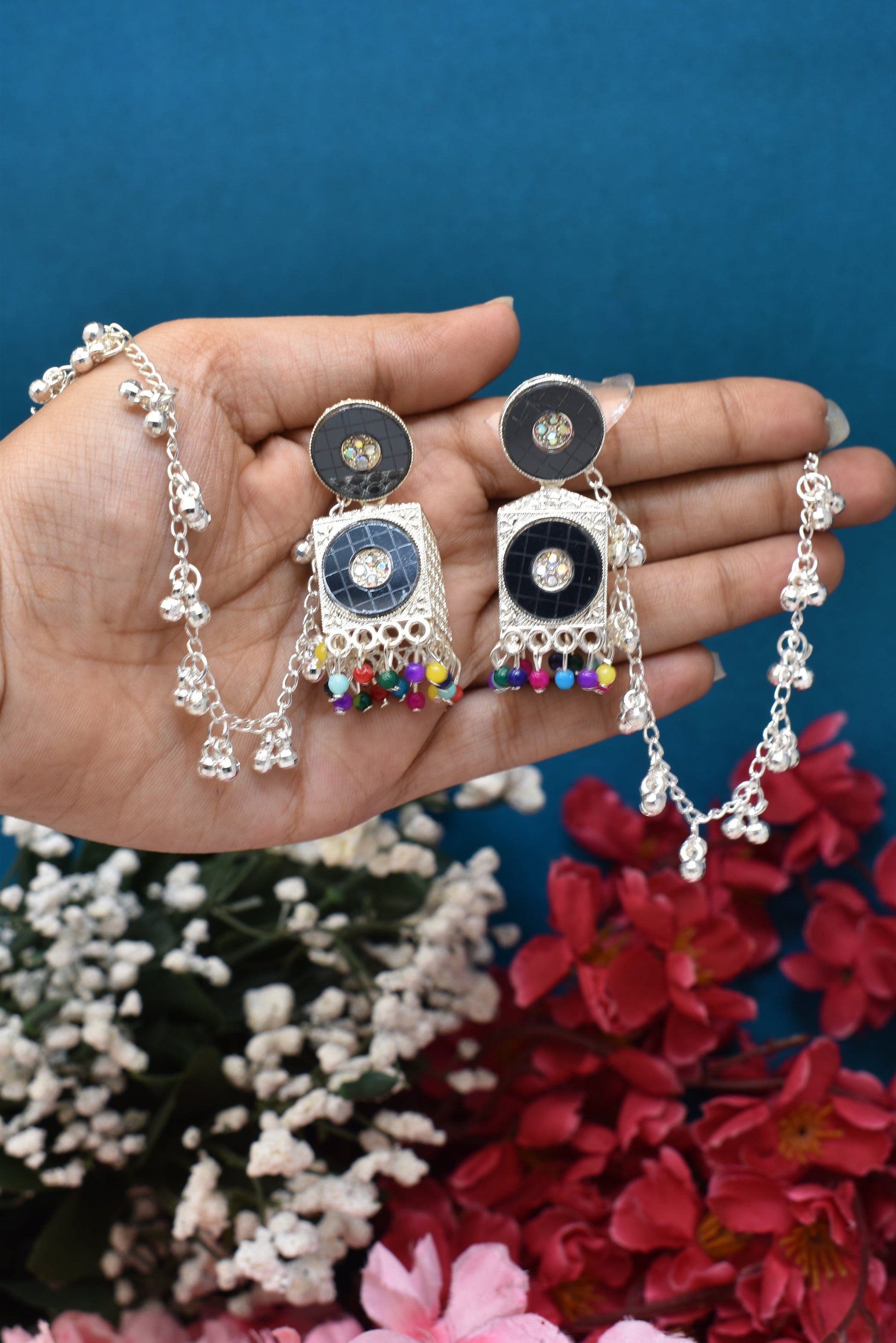 silver jewellery,bahubali earrings,earring with hairchan