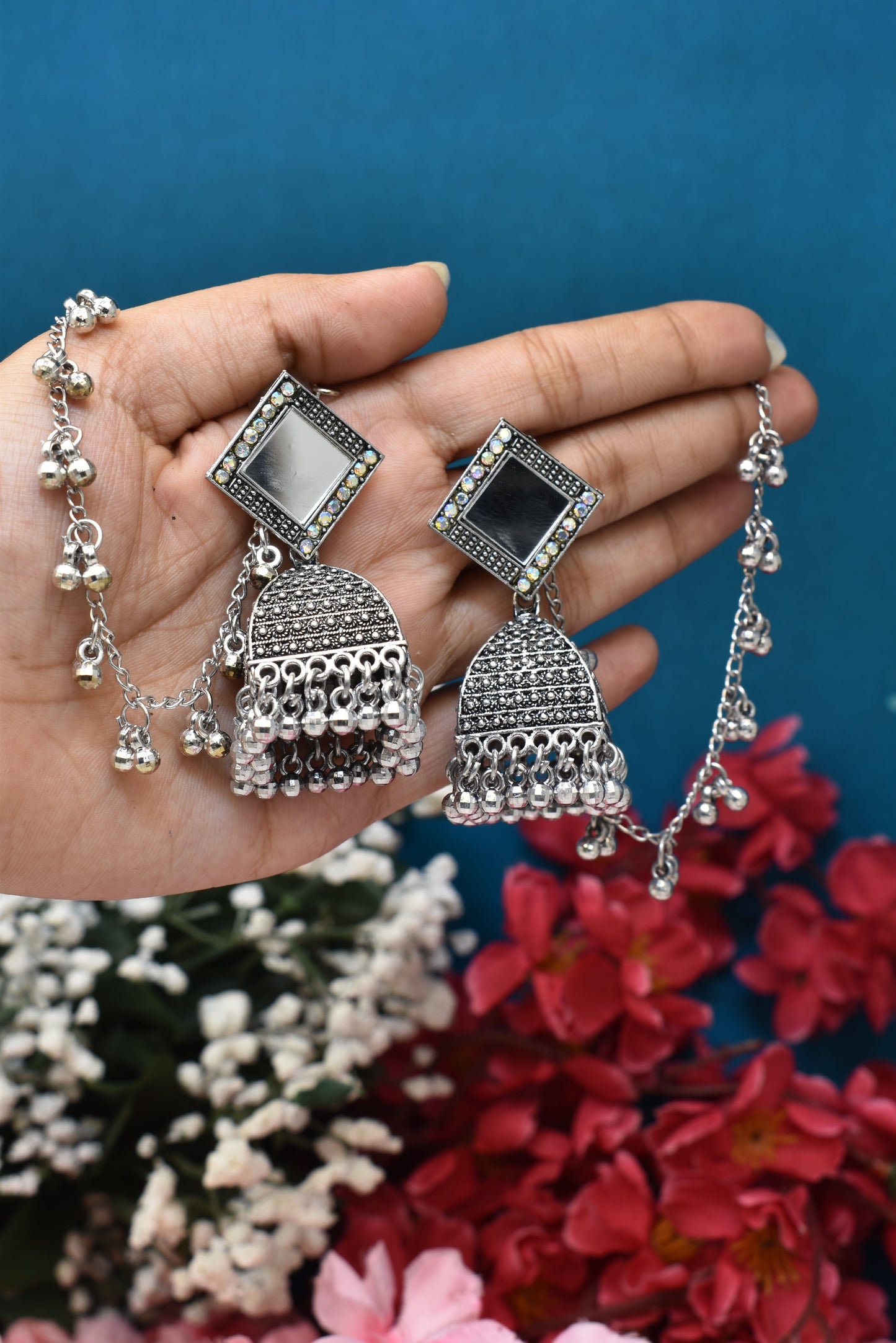 silver jewellery,bahubali earrings,earring with hairchan