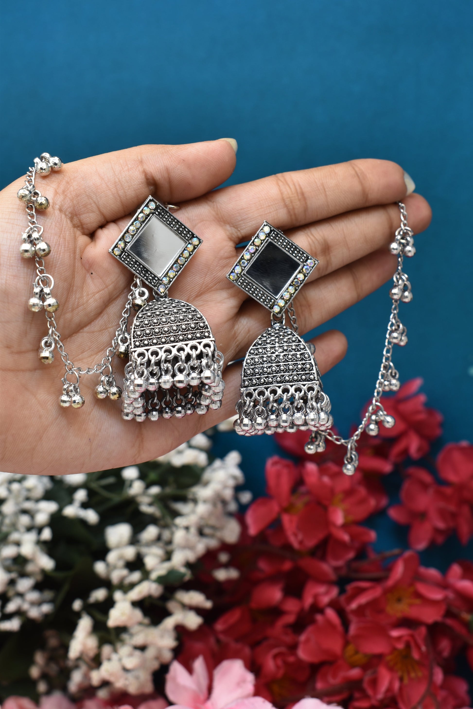 silver jewellery,bahubali earrings,earring with hairchan